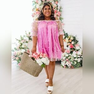 White Birch NWOT Lilac Floral Applique Dress